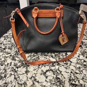 Dooney & Bourke Black Domed Zipped Satchel w/Strap Florentine Vacchetta Leather